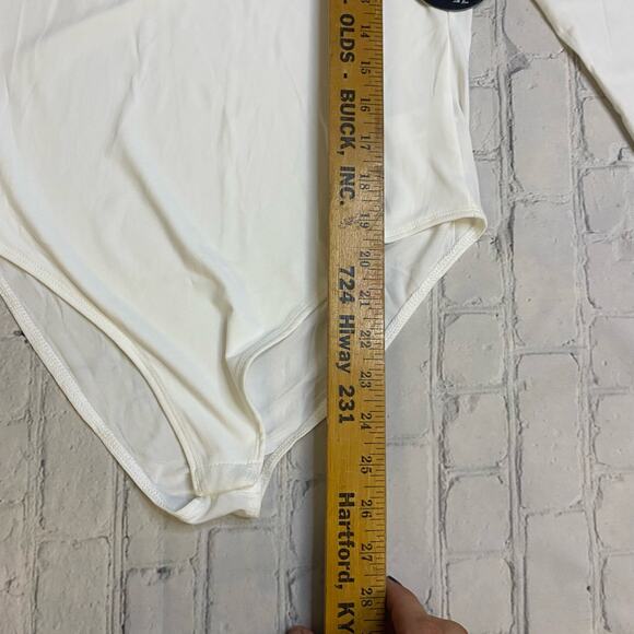 Women Bodysuits Jumpsuit white Square Long Sleeve stretch Bodycon panties button - Picture 7 of 8